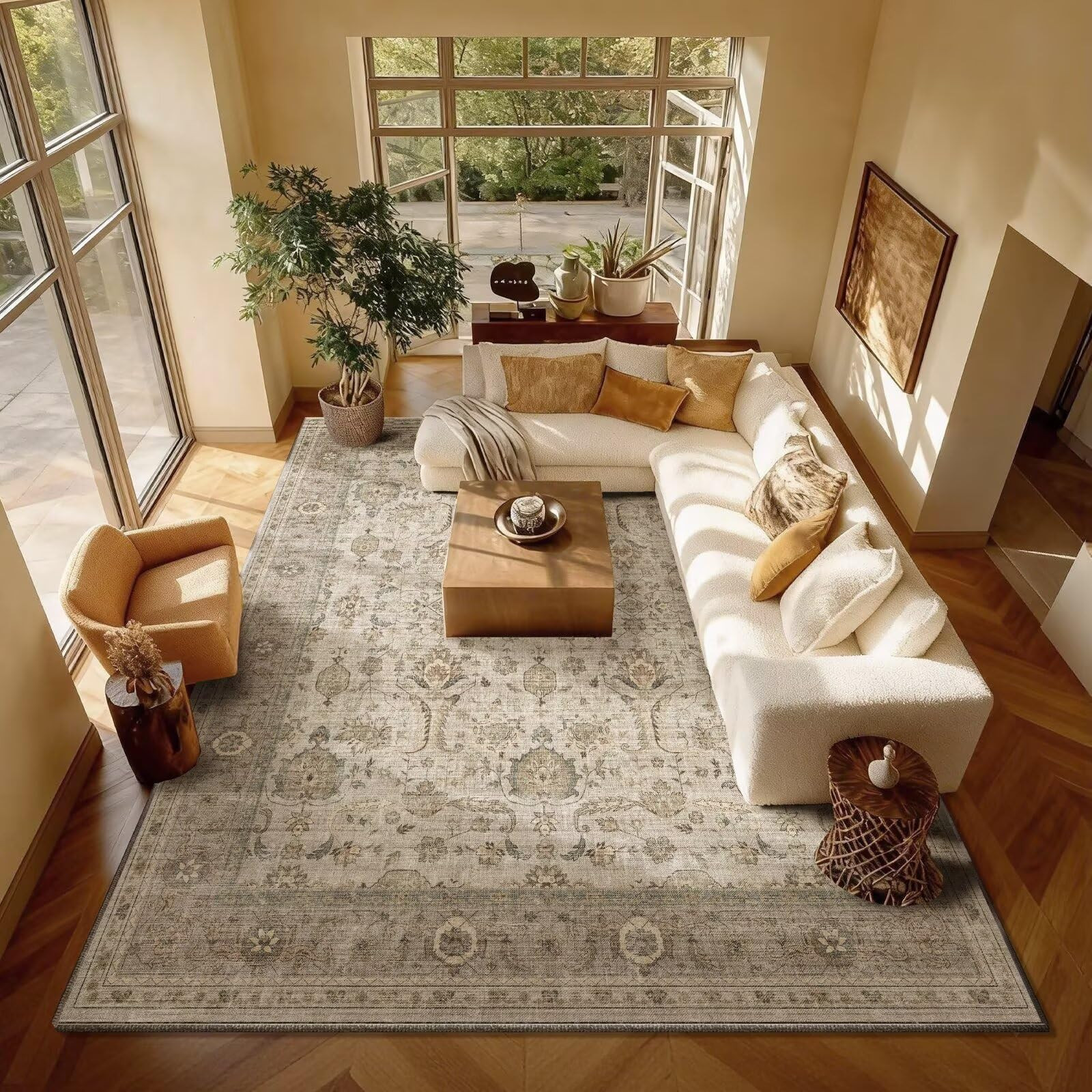 Washable 8x10 Area Rugs for Living Room, Boho Non-Slip Vintage Distress Large Rugs for Bedroom Di... | Amazon (US)