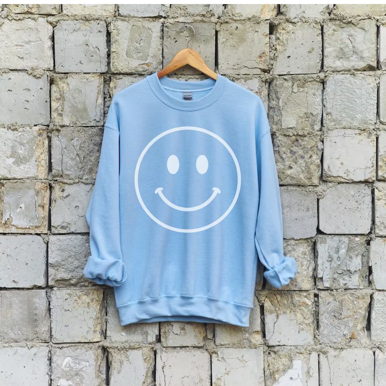 Oversized Smiley Face Sweatshirt  Smiley Face Crewneck  Be | Etsy | Etsy (US)