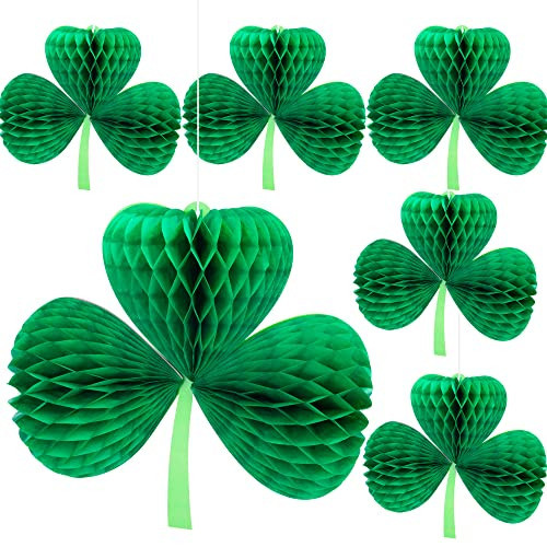 moonoom 6 Pieces St. Patrick 's Day Shamrock Honeycomb Hanging Ornaments- 7.5 inch Luck Green Clover Tissue Decor for Irish Outdoor Indoor Decorations | Amazon (US)