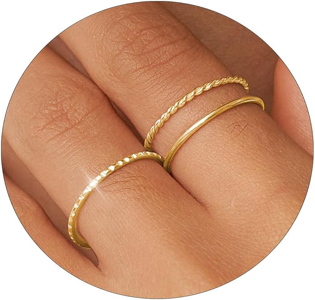 Gold Silver Rings for Women Non Tarnish Stackable Thin Gold Ring 18K Gold Plated Dainty Ring Set ... | Amazon (US)