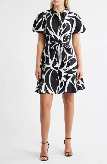 Halogen® Abstract Print Short Sleeve Cotton Shirtdress | Nordstrom | Nordstrom