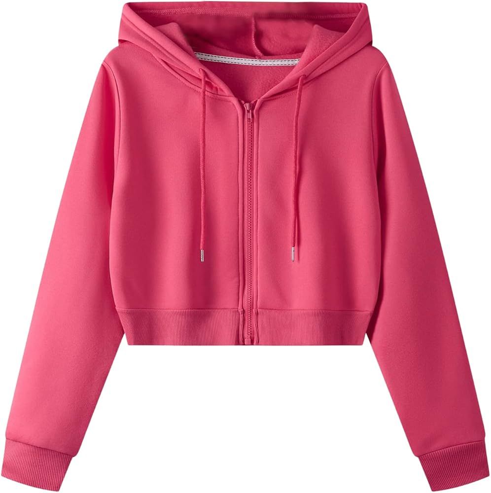 SweatyRocks Women's Long Sleeve Drawstring Full Zip Hooded Jacket Crop Sweatshirt | Amazon (US)