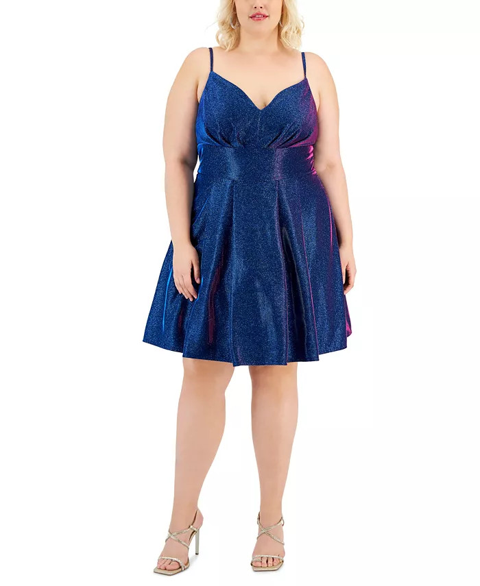 Trendy Plus Size Glitter Fit & Flare Dress | Macy's