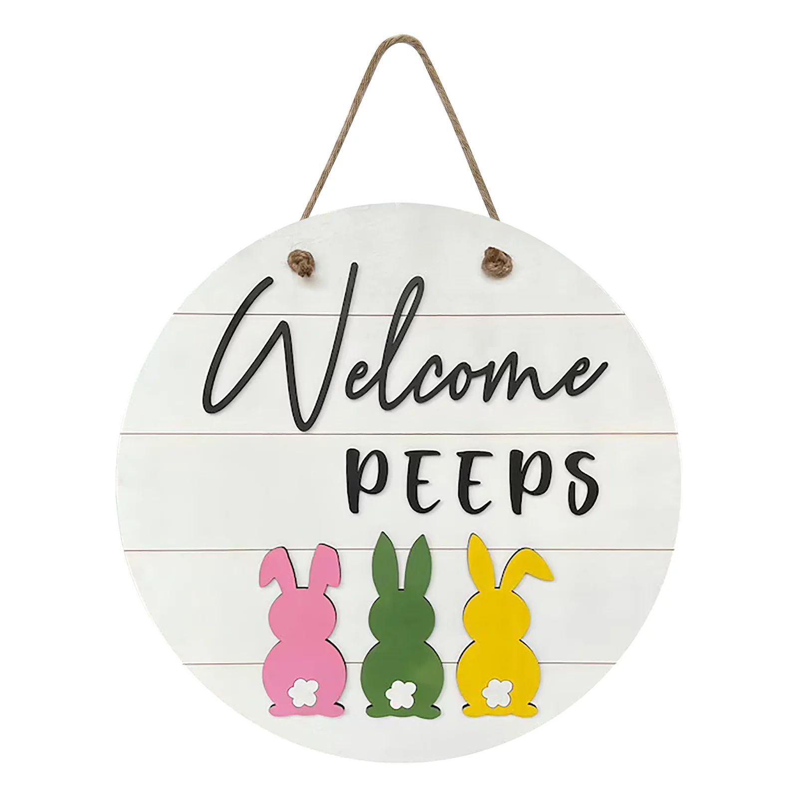 Easter Wooden Hanging Sign Bunny Rabbit Welcome Sign Door Decoration Rustic Easter Wood Wreath Si... | Walmart (US)