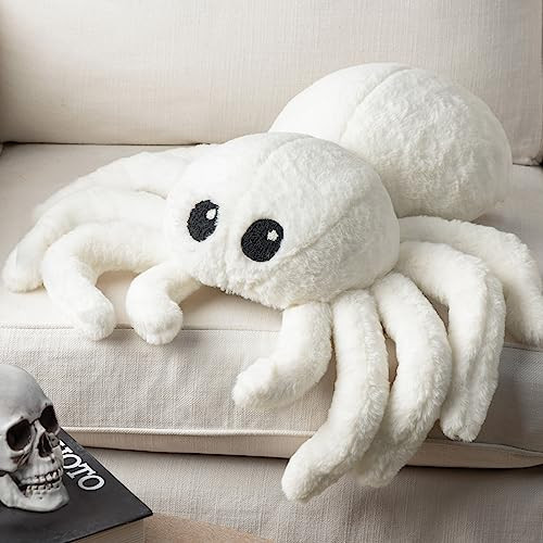 Phantoscope Happy Halloween Spider Shaped Throw Pillow, Faux Fur Fluffy Tarantula Shaped Halloween Cushion Pillow, White, 9 x 16 inch | Amazon (US)