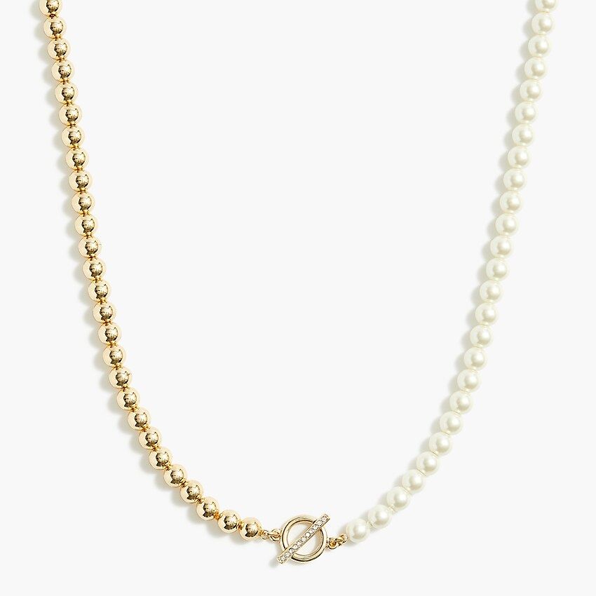 Pearl and gold beaded long necklace | J.Crew Factory