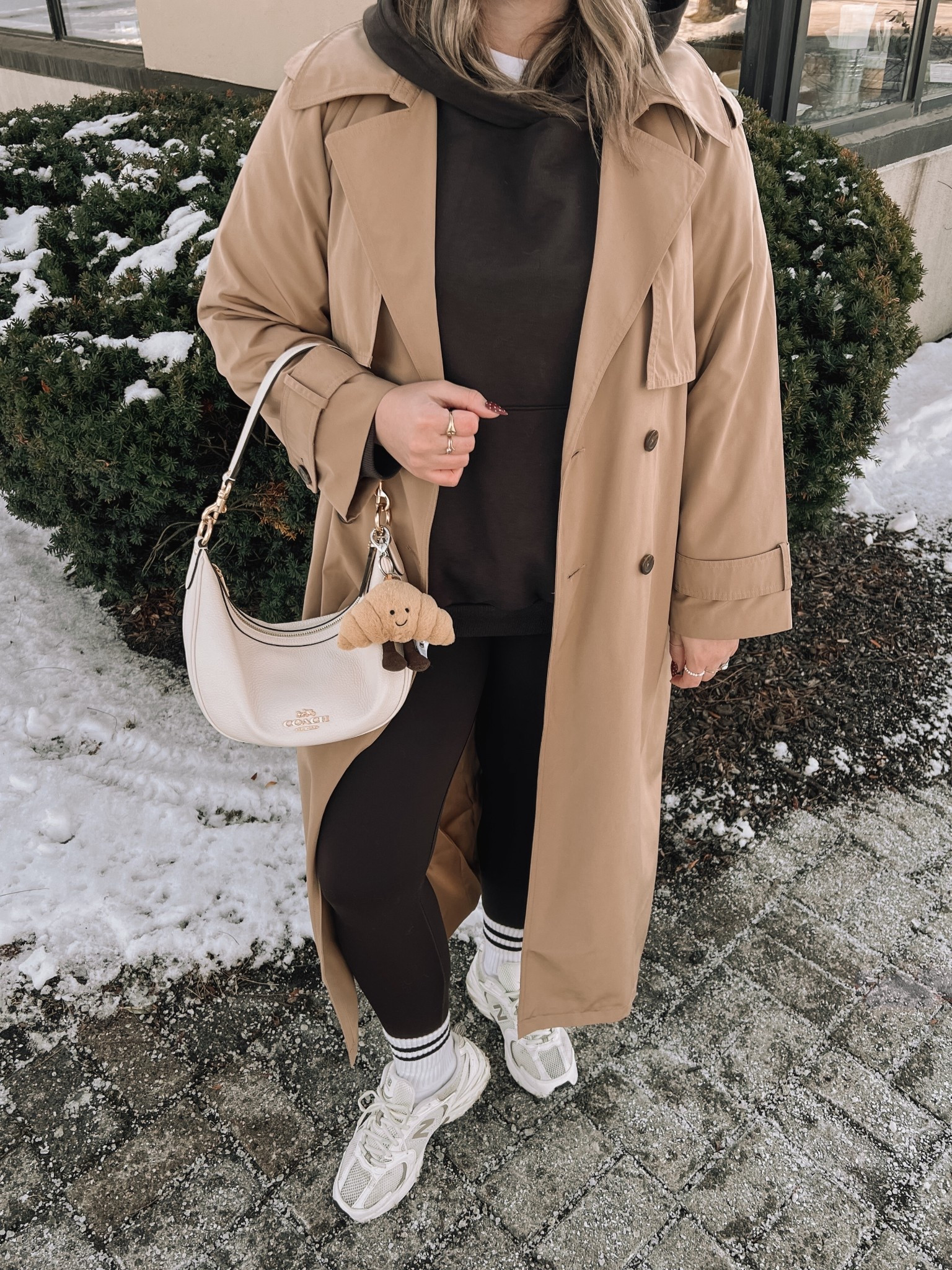 Casual winter outfit! Matching set currently 40% off! Wearing my usual size L in the leggings. Sized down to M in the hoodie, it runs big! Both are in the color “deep earth”. Linked this year’s version of my trench coat, wearing my usual L. Sneakers are so comfy for walking, but run a little big. I’m a 9.5-10 shoe and wear a 9 in these.
Comfy winter outfits, athleisure 


#LTKwinter #LTKsale #LTKmidsize