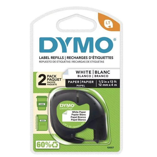 DYMO Letra Tag Electronic Label Maker Refill Tape, 1/2", 2 Count | Walmart (US)