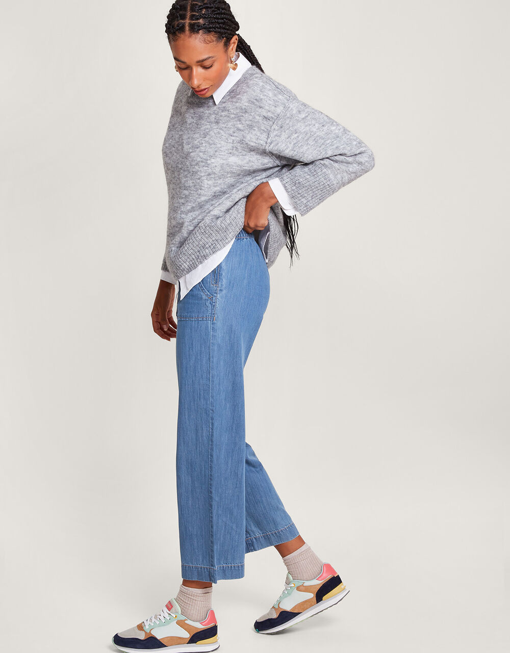 Harper Crop Wide Leg Pull-On Jeans Shorter Length Blue | Monsoon (UK)