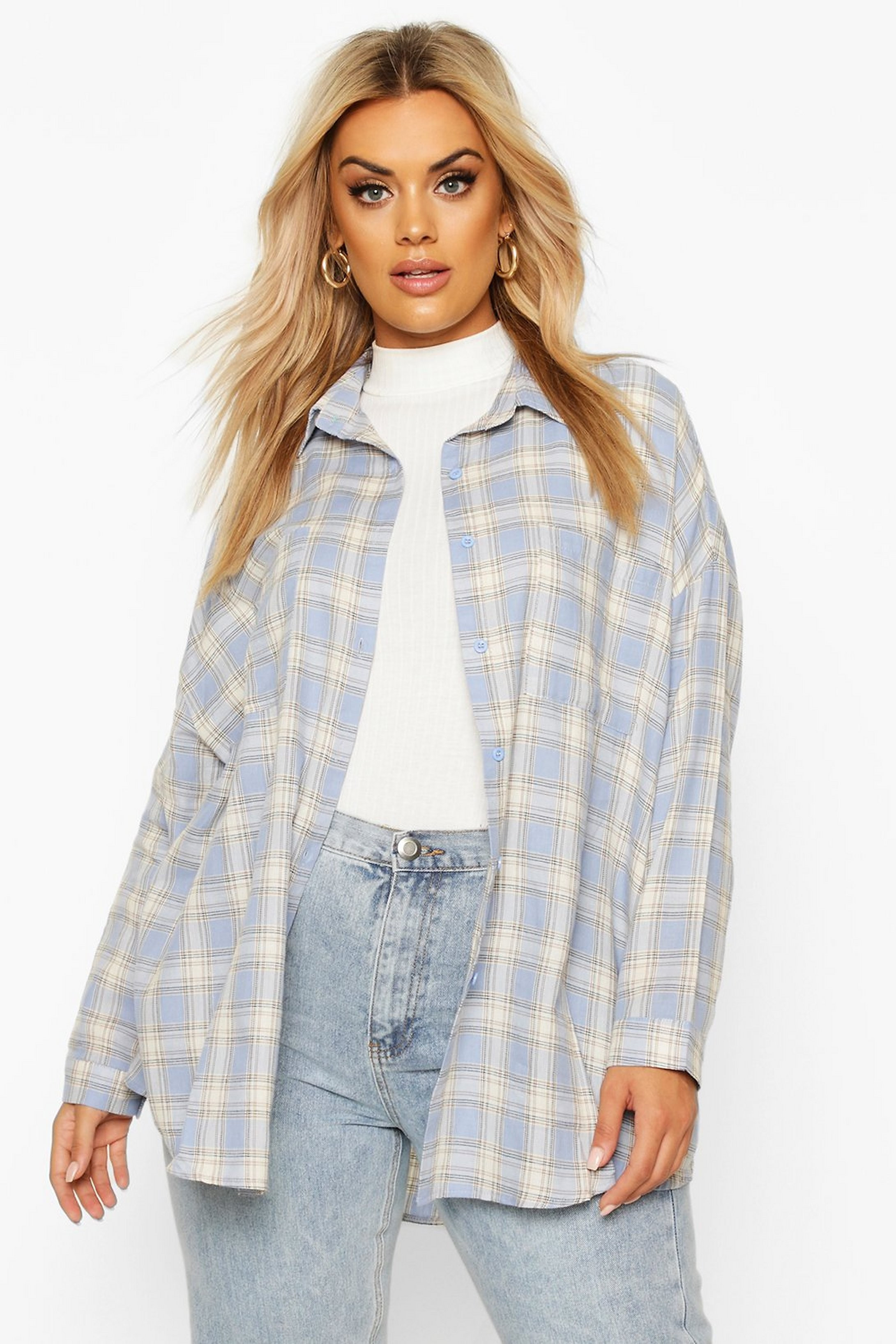 Blue Plus Flannel Oversized Boyfriend Shirt | Boohoo.com (US & CA)