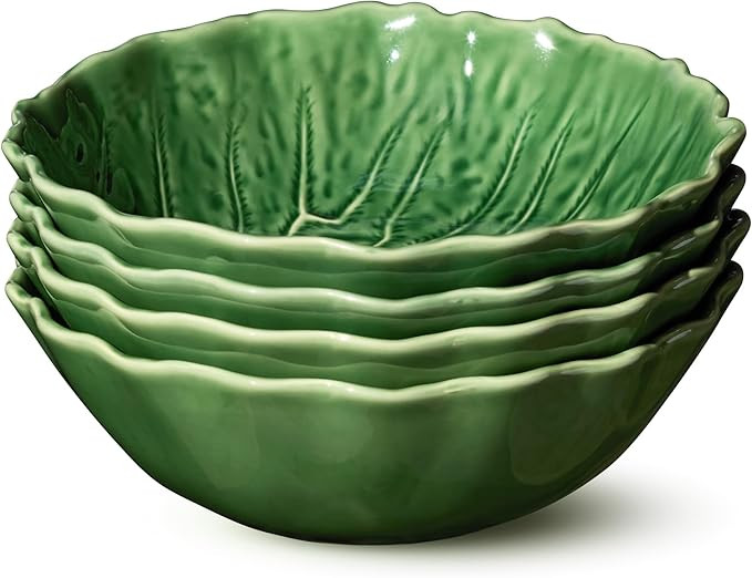Le Jardin Cabbage 3D SOUP/CEREAL BOWLS, SET OF FOUR, 8.5" x 2.75" – Sculpted Green Stoneware Le... | Amazon (US)