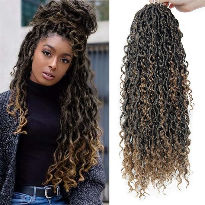 NEW Goddess Locs Crochet Hair River Fauxs Locs 18Inch Pre Looped Synthetic Deep Curly Hairstyle O... | Amazon (US)