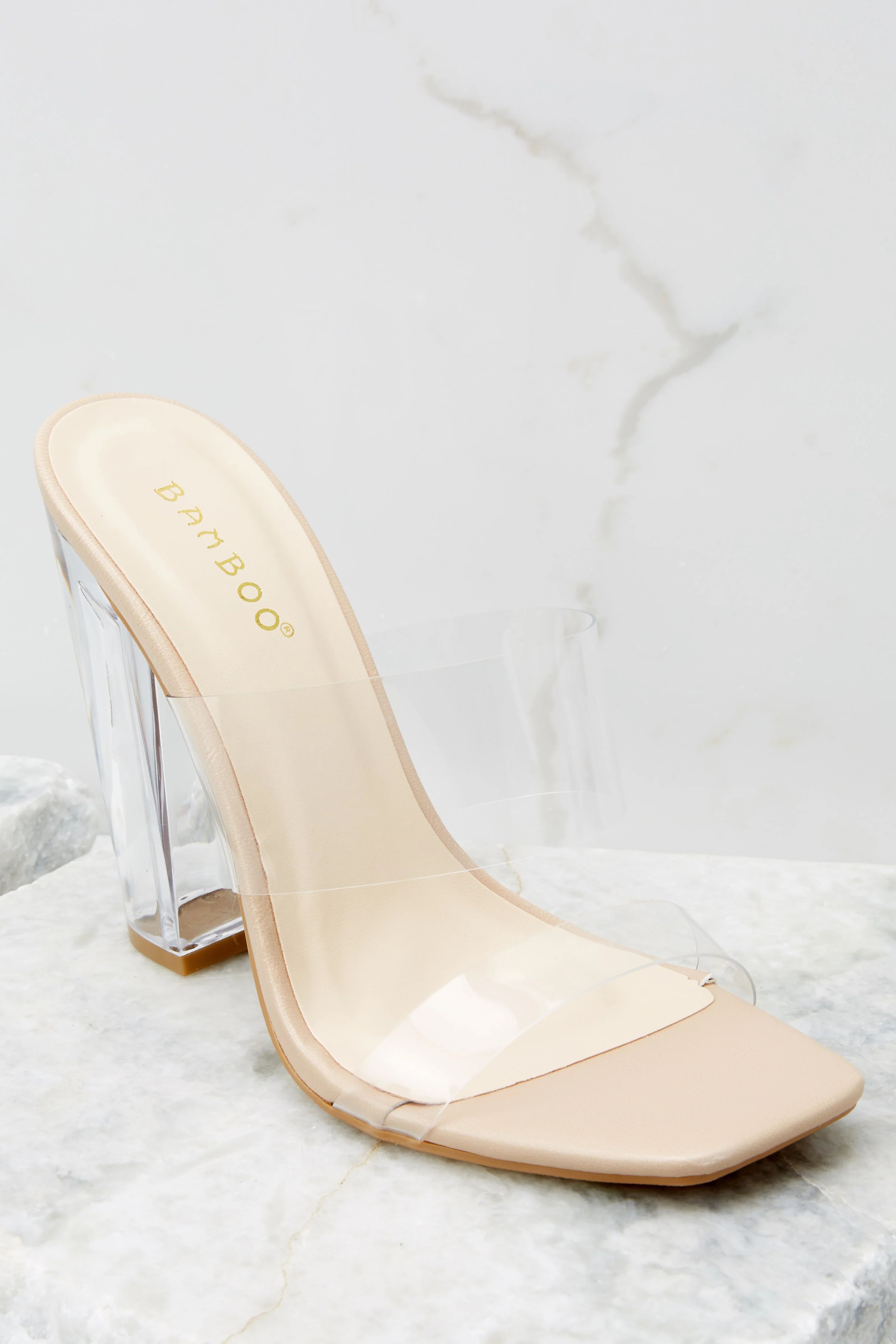 Grand Entrance Nude And Clear High Heel Sandals | Red Dress 