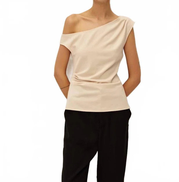 Dorian Crepe Top In Taupe | Shop Simon
