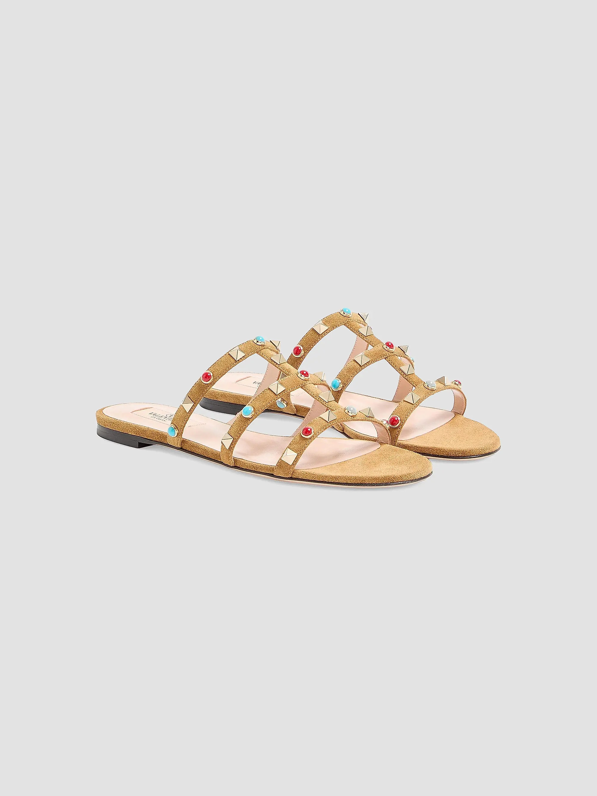 Rockstud Slide Sandal in Split Leather with Cabochon Stones | Saks Fifth Avenue