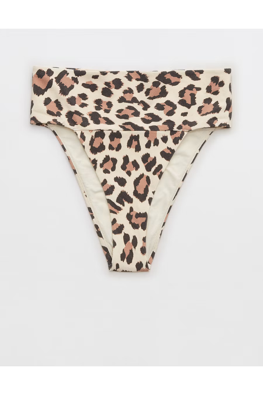 Aerie Buzzed Terry Leopard Banded High Cut Cheeky Bikini Bottom Women's Vintage Vanilla L | American Eagle Outfitters (US & CA)
