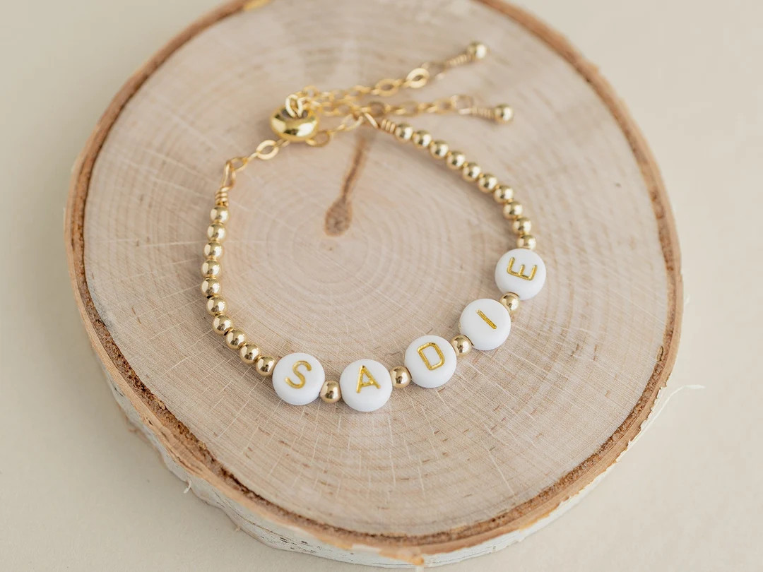 Personalized Baby Name Bracelet With Gold Beads/ Adjustable Toddler Bracelet/ Grow With Baby Brac... | Etsy (US)