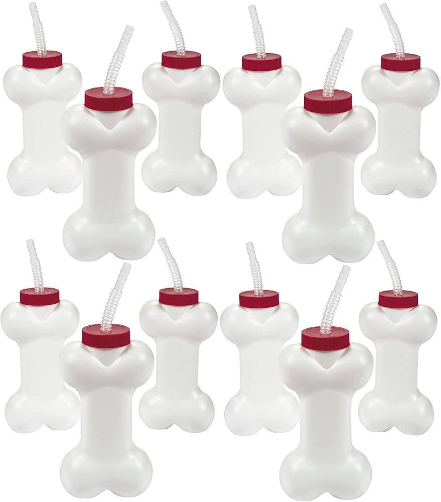 Fun Express Dog Bone Cups - Set of 12 Plastic Bones Cups with Straws for Stress-Free Fun - 14 oz ... | Amazon (US)