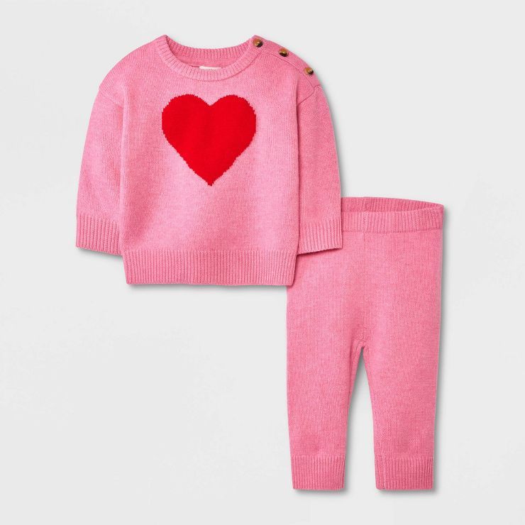 Baby Heart Long Sleeve Sweater Set - Cat & Jack™ Pink | Target