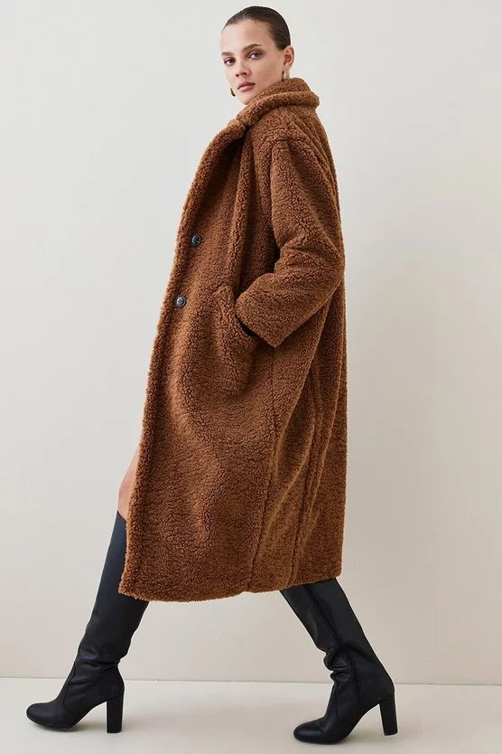 Teddy Longline Cosy Coat | Karen Millen US
