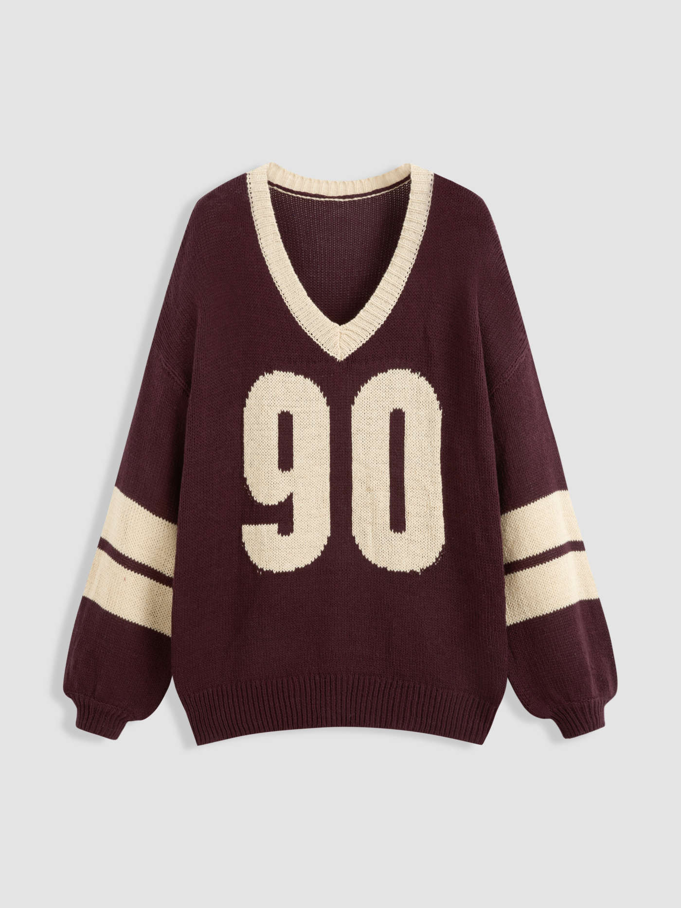 Knit Fabric Knit V-neck 90 Contrasting Binding Sweater For School | Cider
