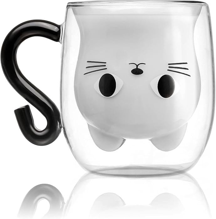 Phitihui Tazas de Gato, Taza de Café y Té de Vidrio de Doble Pared Linda, Regalos de Graduació... | Amazon (US)
