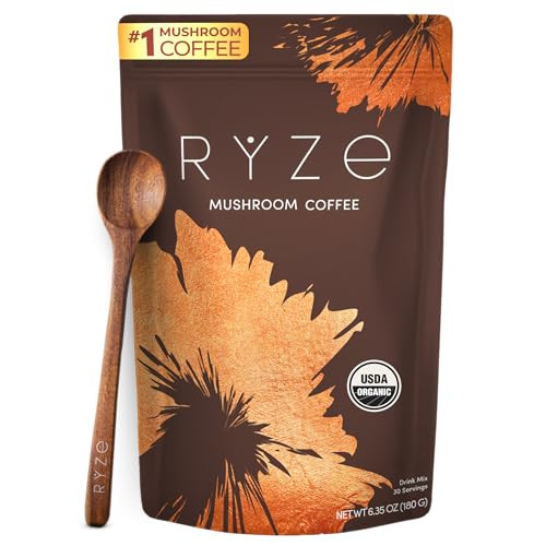 RYZE SUPERFOODS Mushroom Coffee USDA Organic with 6 Adaptogenic Mushrooms and MCT Oil, USA Grown Instant Coffee for Better Energy, Focus, Digestion, Immunity with Lions Mane & Turkey Tail, 30 servings | Amazon (US)