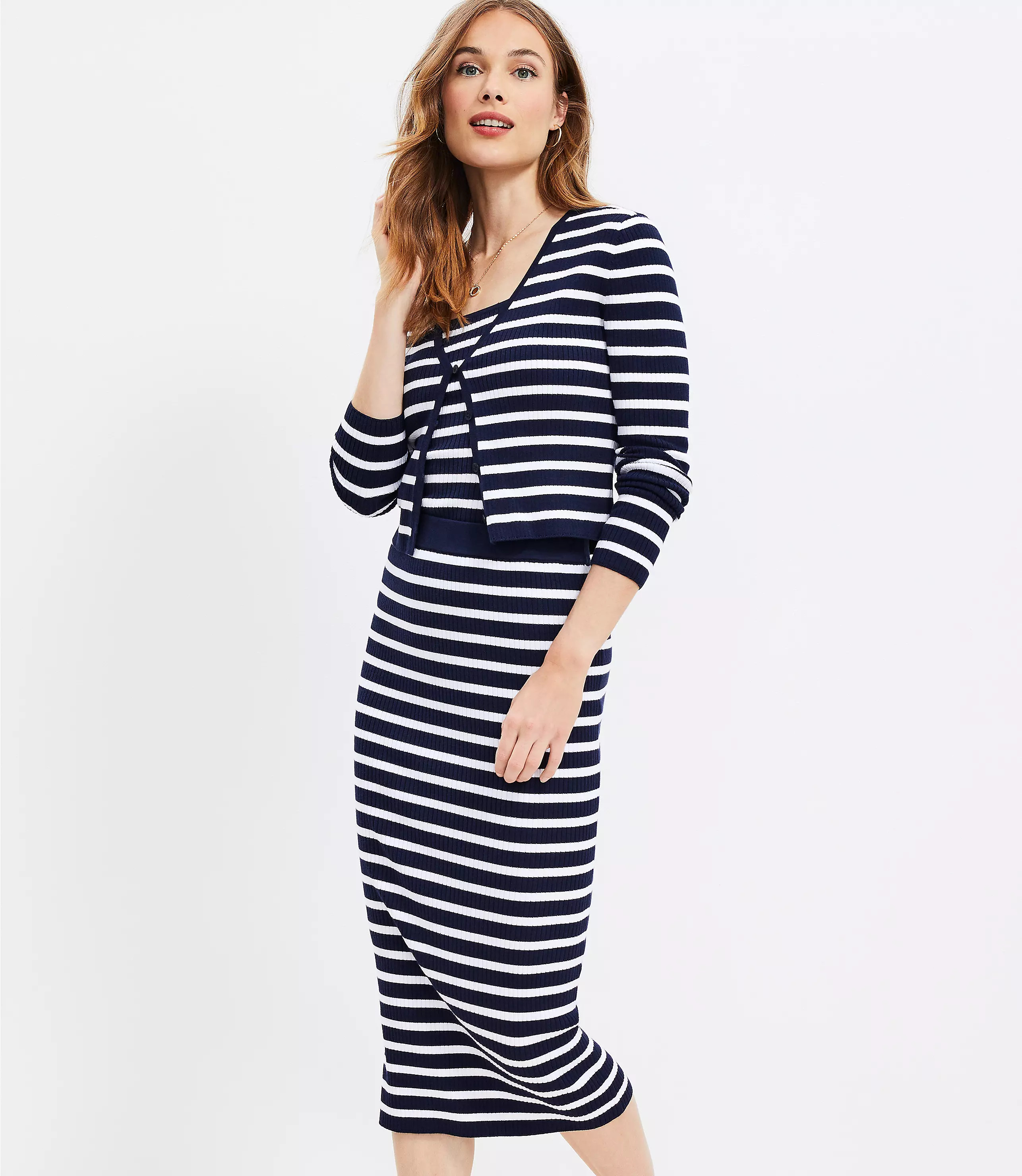 Stripe Ribbed Midi Sweater Skirt | LOFT