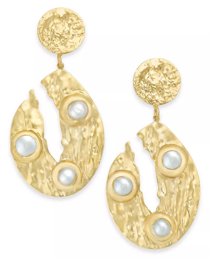 18k Gold-Plated Sterling Silver Hammered Imitation Pearl Drop Earrings | Macy's