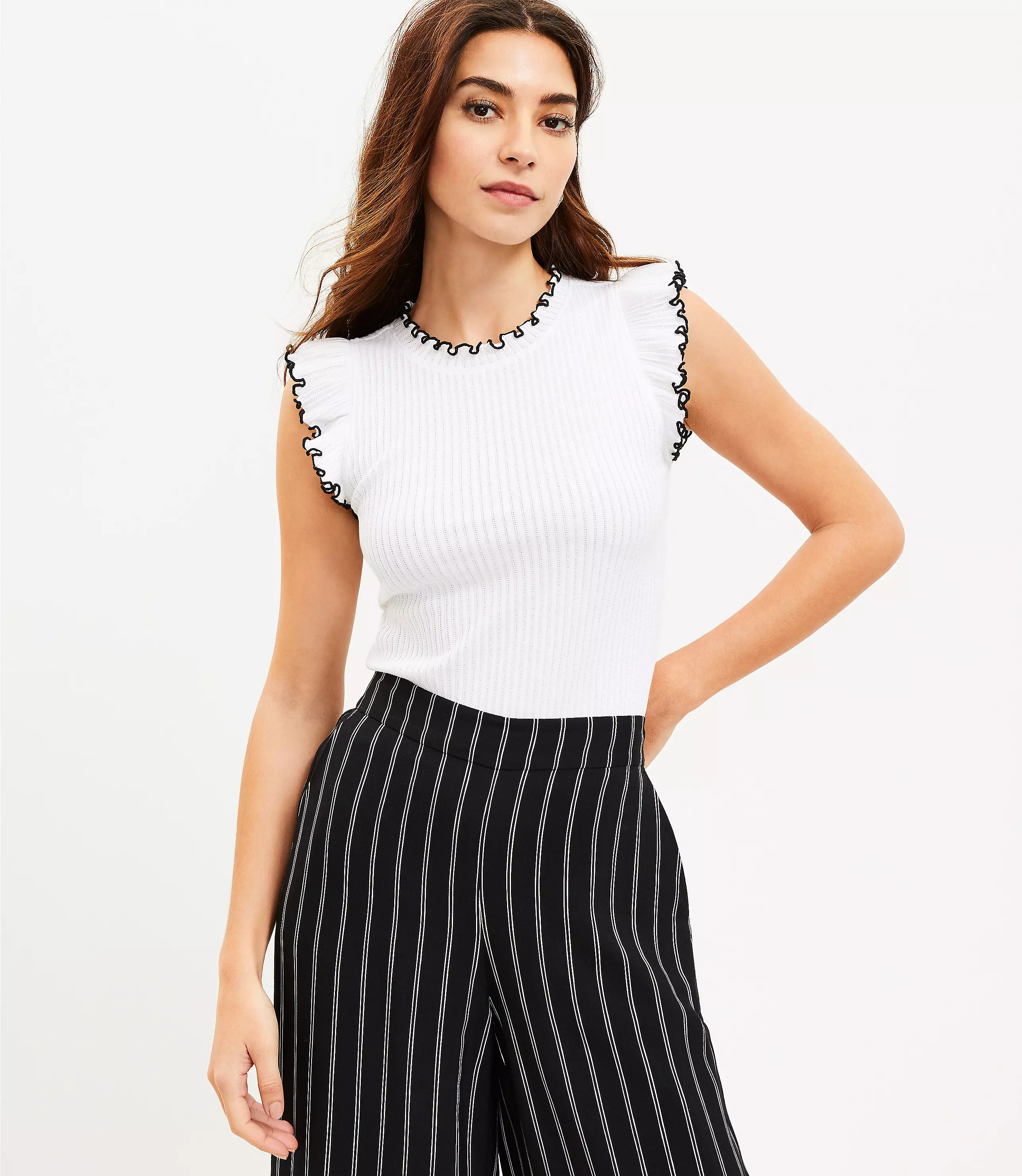 Pointelle Ruffle Shell | LOFT