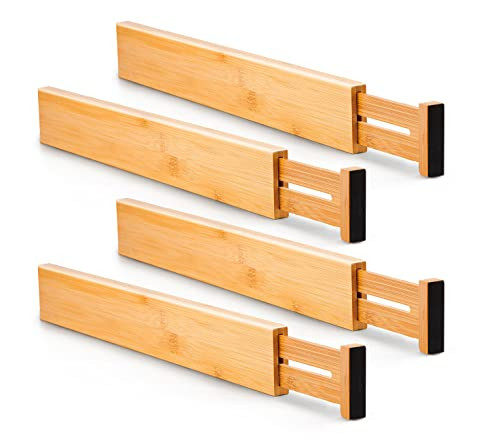 Utoplike 4 pcs Bamboo Kitchen Drawer Dividers(16.8-21.8IN),Adjustable Drawer Organizers,Spring Loade | Amazon (US)