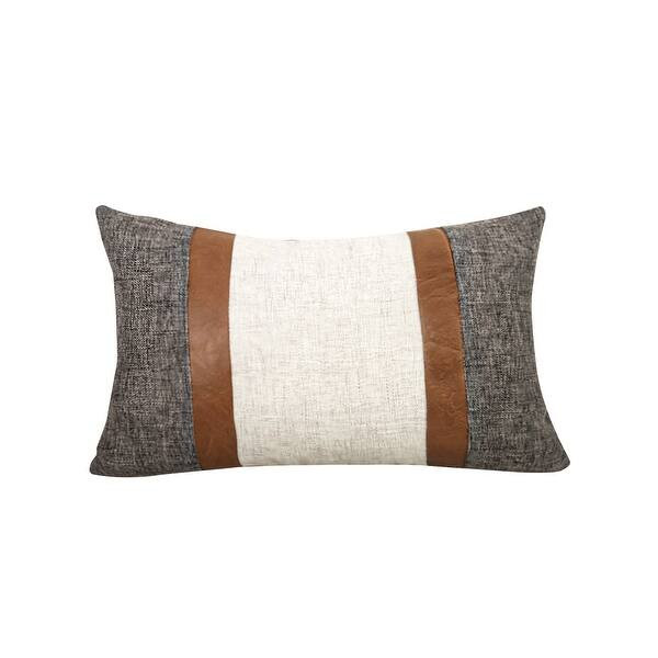 1Pc Linen and PU Leather Throw Pillow Cover, Modern Farmhouse Decorative Throw Pillow Case, Faux ... | Bed Bath & Beyond