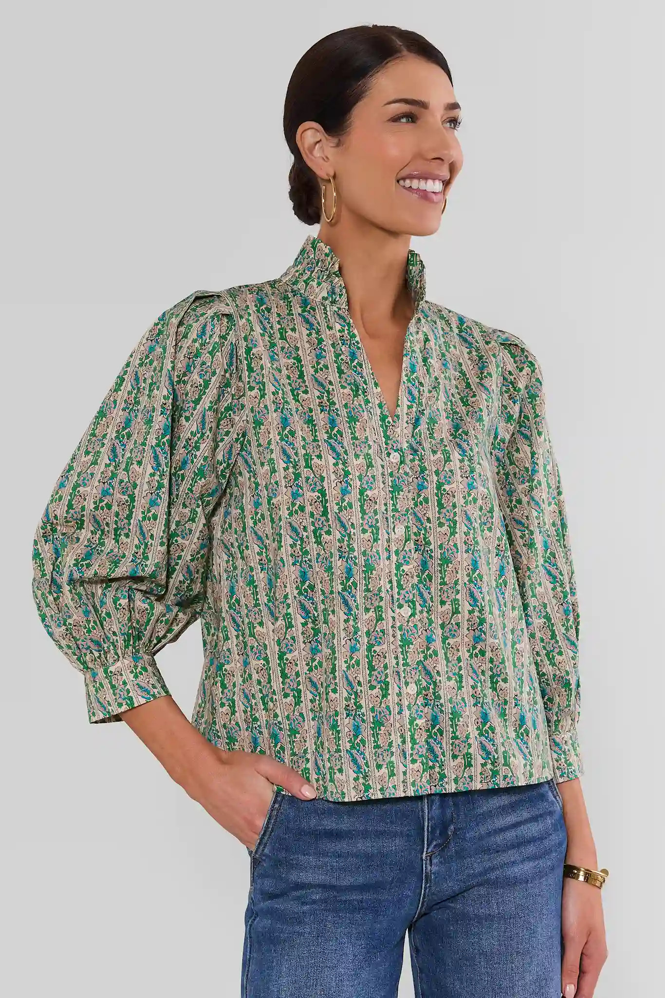 Katie Green Striped Floral Top | Avara