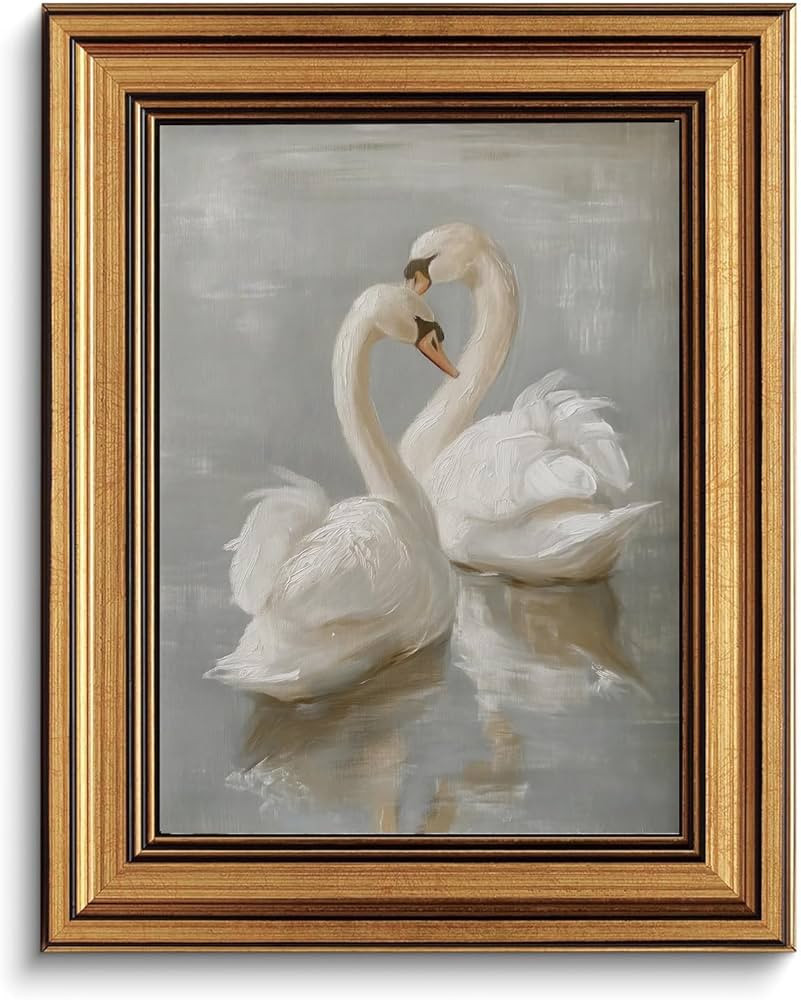 Gold Framed Wall Art Vintage White Swan Canvas Art Farmhouse Animals Picture Wall Decor Antique P... | Amazon (US)