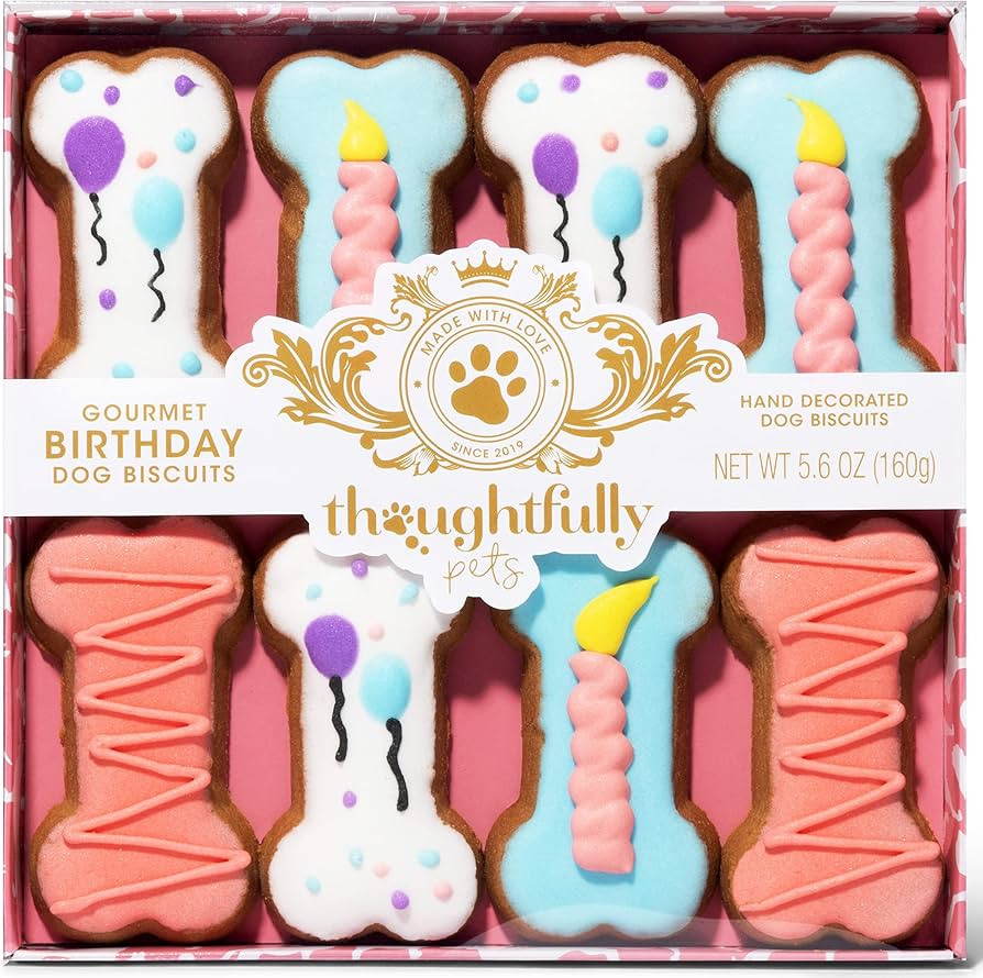 Thoughtfully Pets, Dog Birthday Cookie Gift Set, Hand Decorated Crunchy Treats in Bone Shapes, Gr... | Amazon (US)