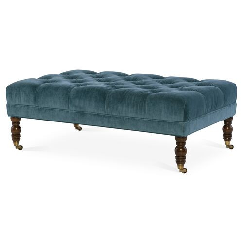 Anna Cocktail Ottoman, Ocean Blue Velvet | One Kings Lane