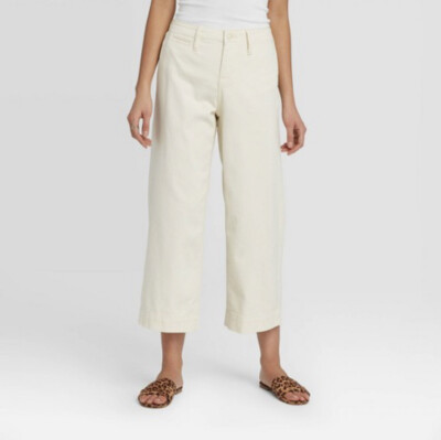 Women's High-Rise Wide Leg Cropped Pants - A New Day™ Cream, Sz 16 | eBay US