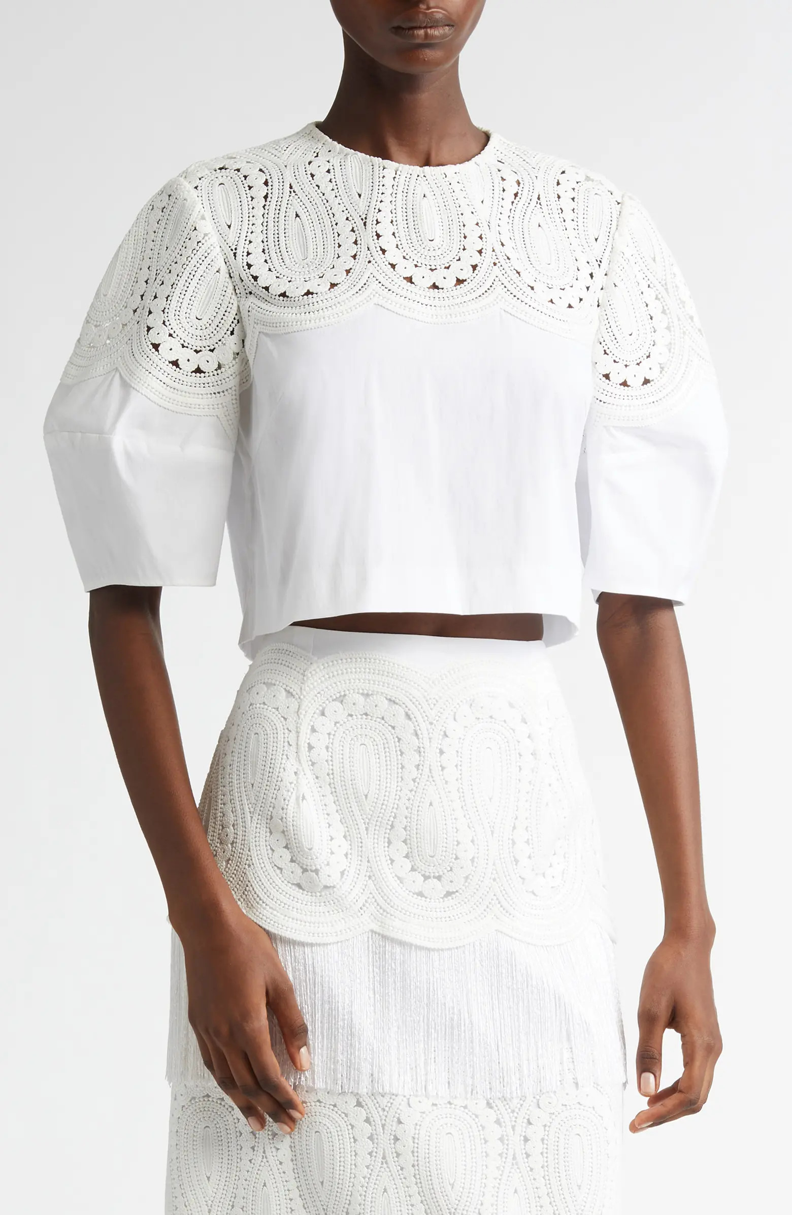 Iris Crochet Lace & Poplin Crop Top | Nordstrom