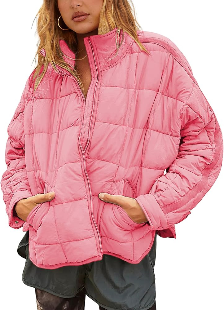 Bianstore Women's Oversized Splice Quilted Lightweight Puffer Jacket Casual Padded Coat | Amazon (US)