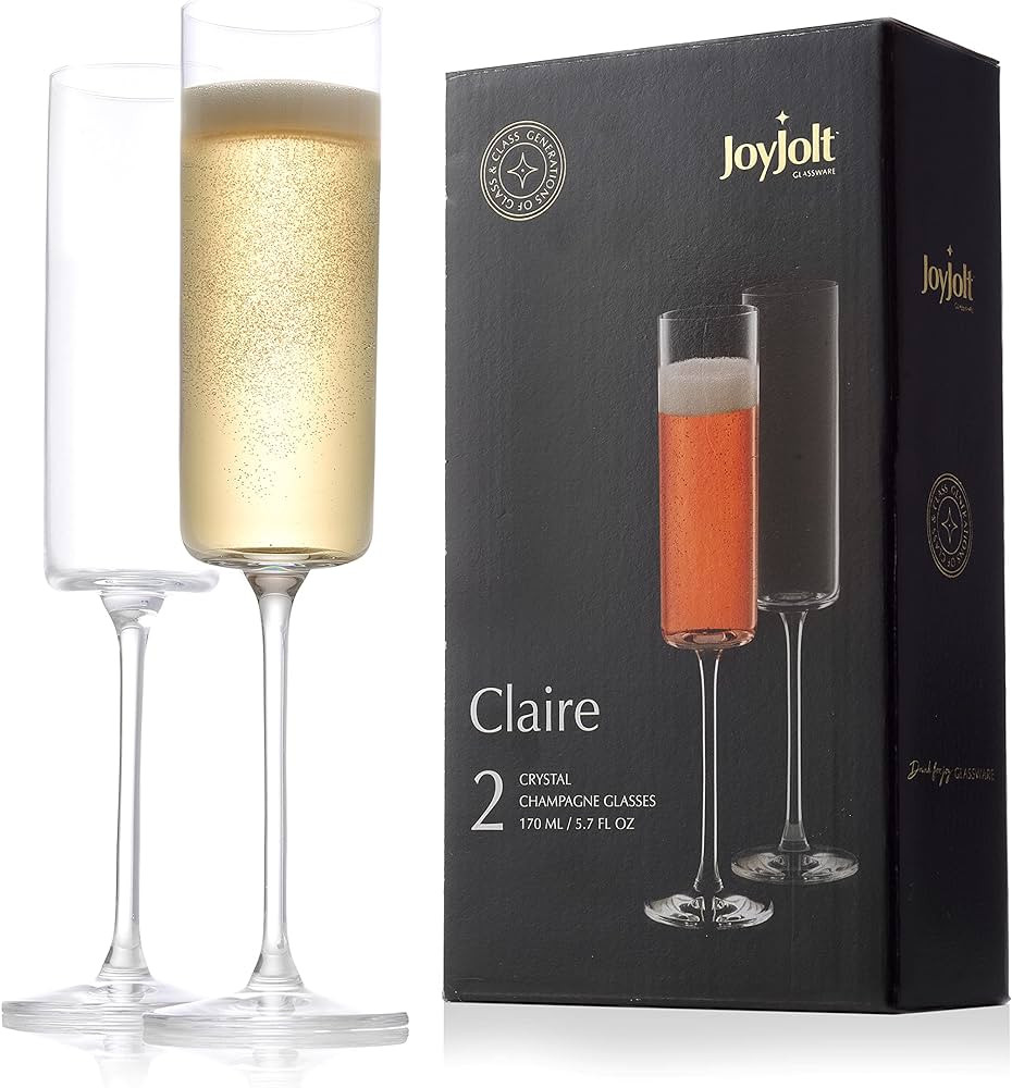 JoyJolt Champagne Flutes – Claire Collection Crystal Champagne Glasses Set of 2 – 5.7 Ounce C... | Amazon (US)