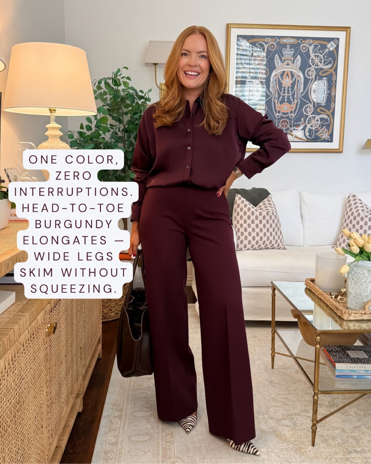 Wearing small in the top, medium in the pants
One color, zero interruptions 🤍 Head-to-toe burgundy elongates, and wide legs skim without squeezing. A monochrome fall office outfit that hides the mom pooch and looks expensive. Workwear for moms, fall outfits.
#FallWorkwear #MomStyle #OfficeOutfits #MonochromeOutfit

#LTKWorkwear #LTKgrwm #LTKmomlife