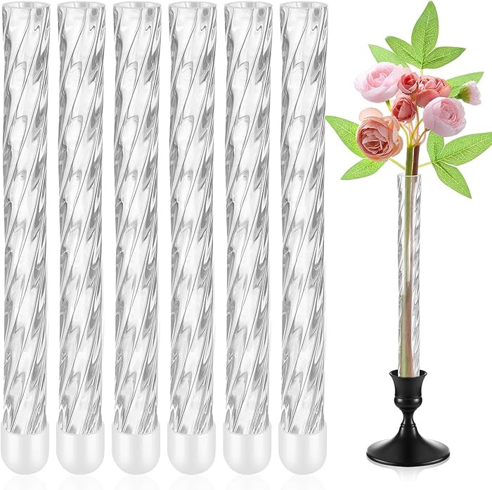 6 Pack 7.9" Bud Vase Taper Candle Holder's Acrylic Bud Flower Vase Designed Specially for Taper C... | Amazon (US)