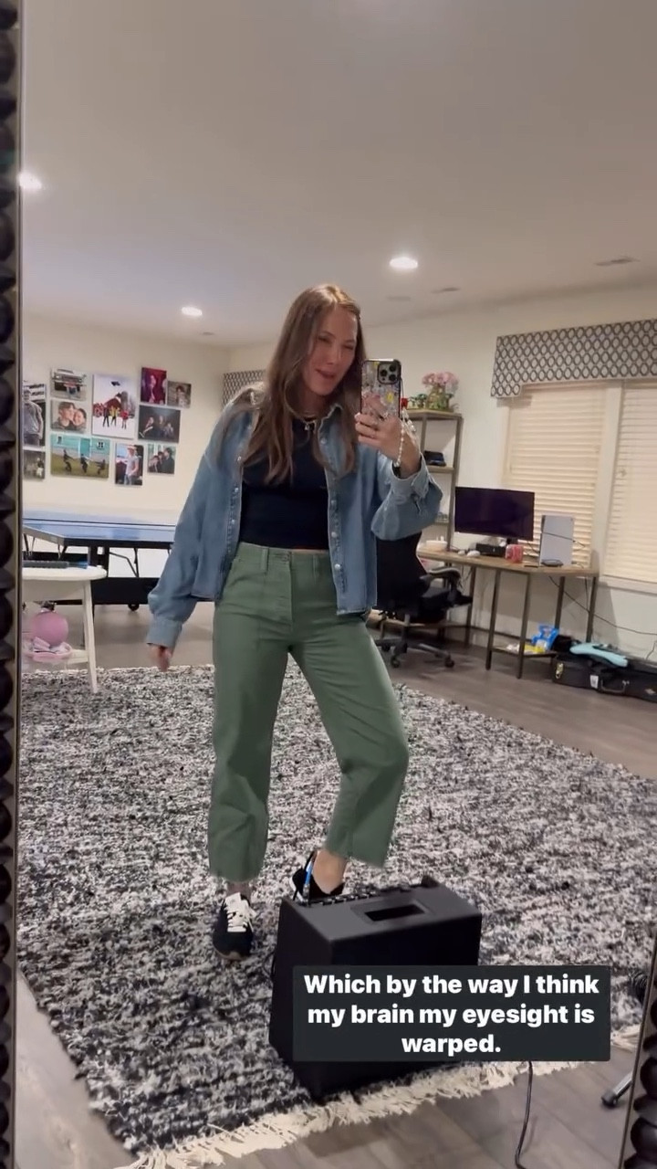 Love these green pants! So comfy! Paired with a black tank top and denim shirt 

#LTKStyleTip #LTKSeasonal #LTKOver40