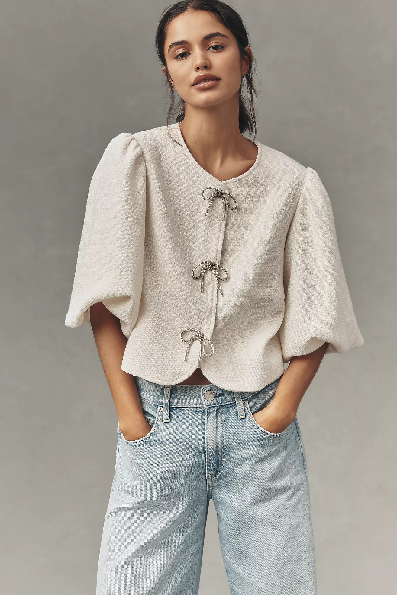 Dolan Left Coast Puff-Sleeve Bow-Embellished Blazer | Anthropologie (US)