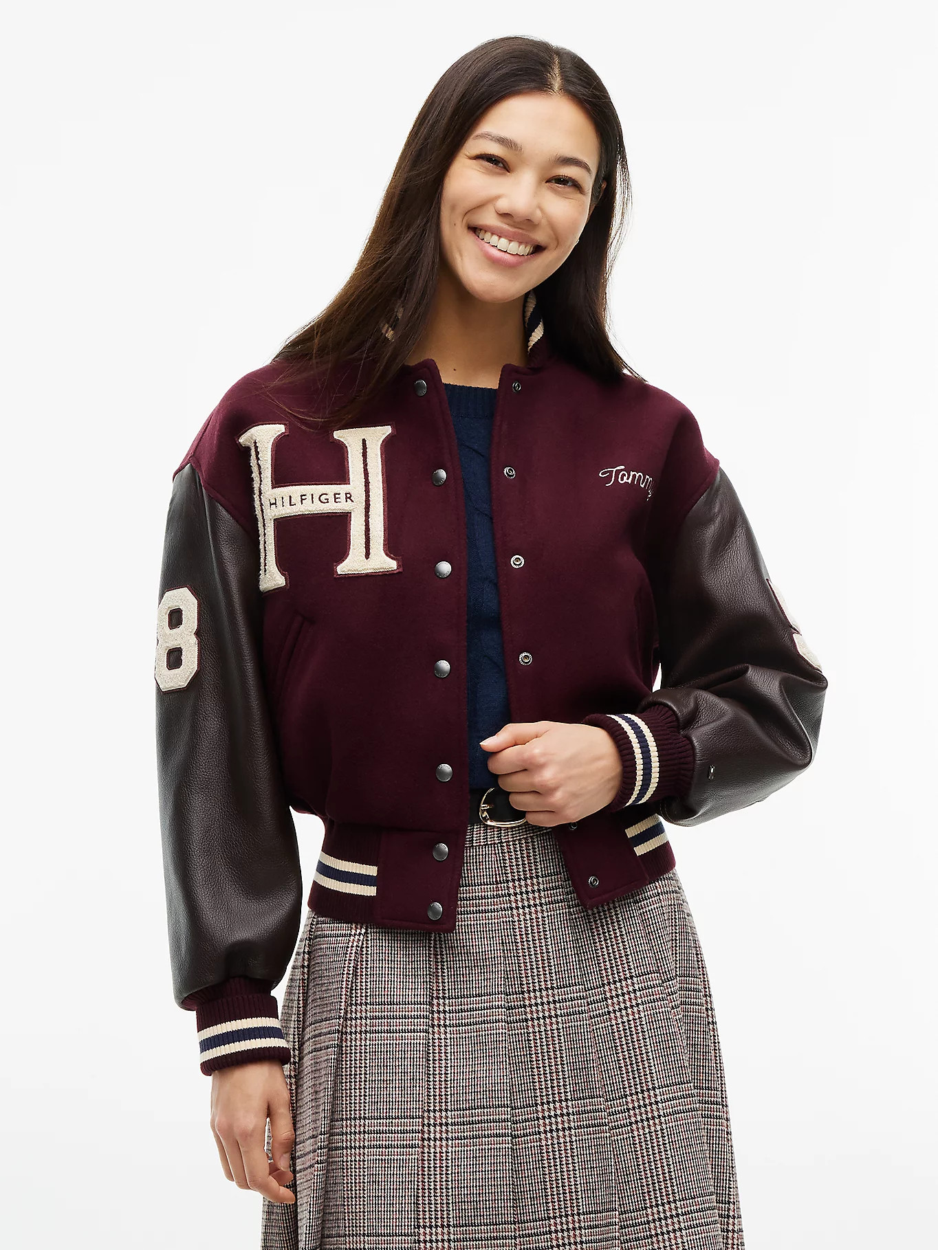Manteco Wool Blend Leather Varsity Jacket | Red | Tommy Hilfiger | Tommy Hilfiger UK