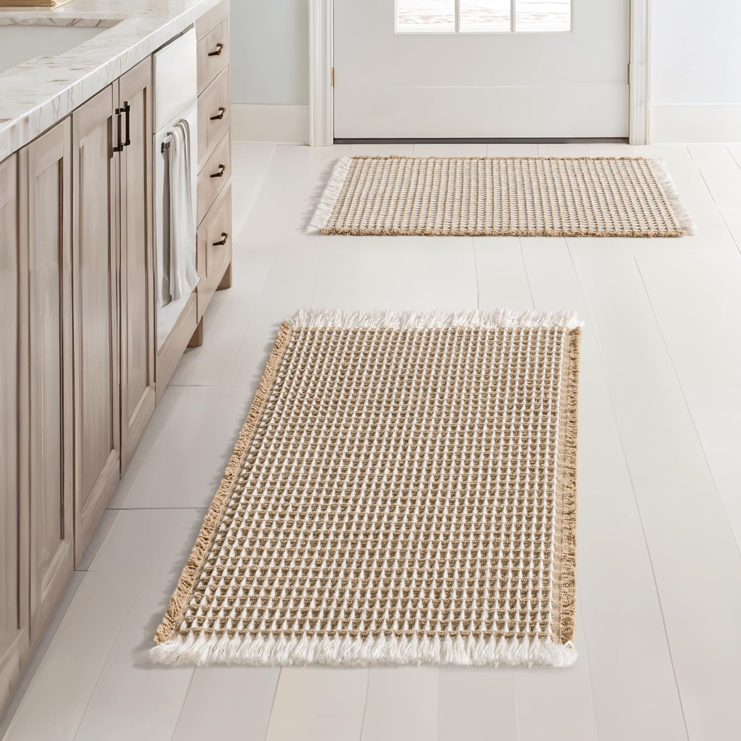 MIULEE Set of 2 Waffle Bathroom Rugs, Boho Bath Rugs Non Slip Washable, Super Absorbent Bath Mats... | Amazon (US)