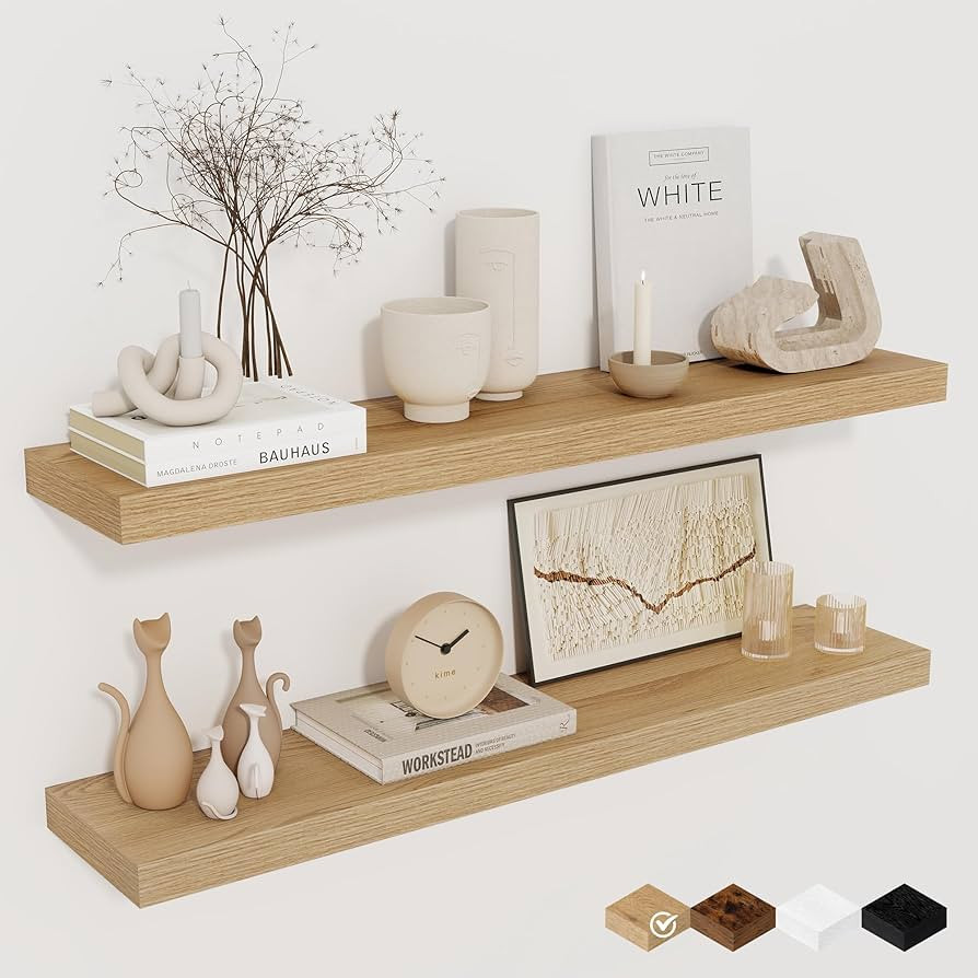 Fun Memories Floating Shelves for Wall, 32" Rustic Wood Deep Wall Mounted Shelves with Invisible ... | Amazon (US)