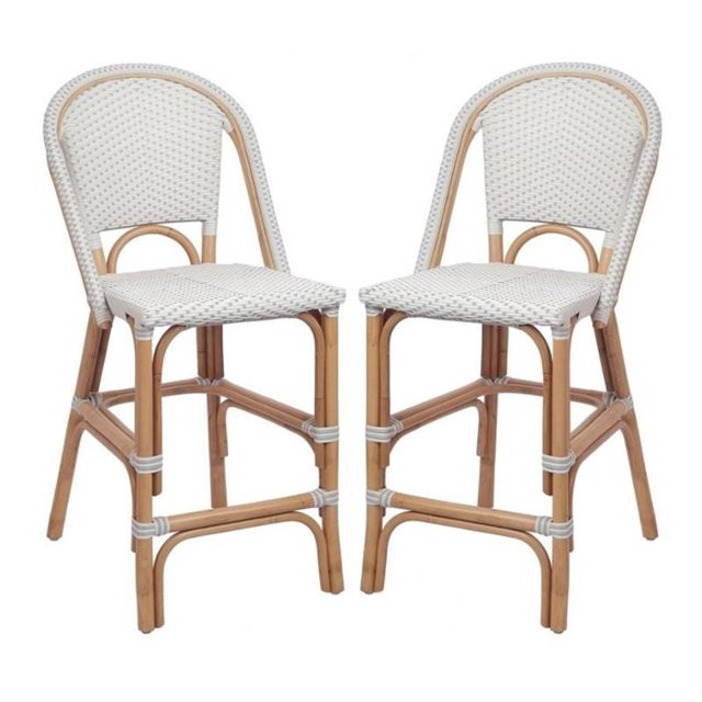 Home Square 25.5" Rattan Bistro Counter Stool in White - Set of 2 | Walmart (US)
