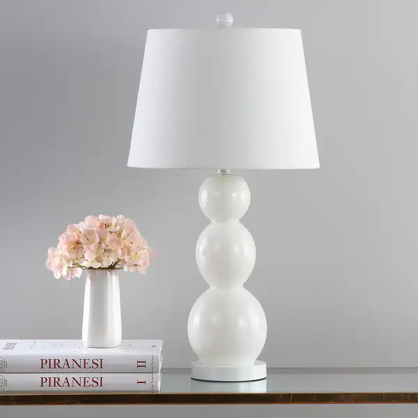 SAFAVIEH Lighting 28-inch Jayne Three Sphere Glass White Table Lamp (Set of 2) - 14"x14"x26.5" - ... | Bed Bath & Beyond