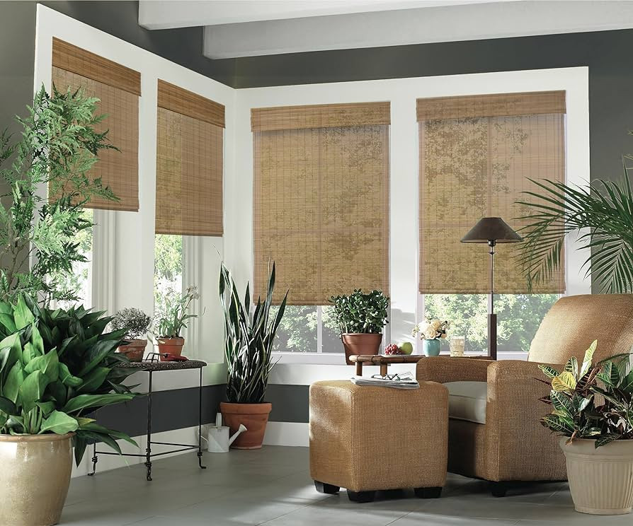Cordless Woven Wood Roman Shades, 29W x 48H, Bamboo Mesh Natural, Sizes 20-72 Wide and 24-72 High | Amazon (US)